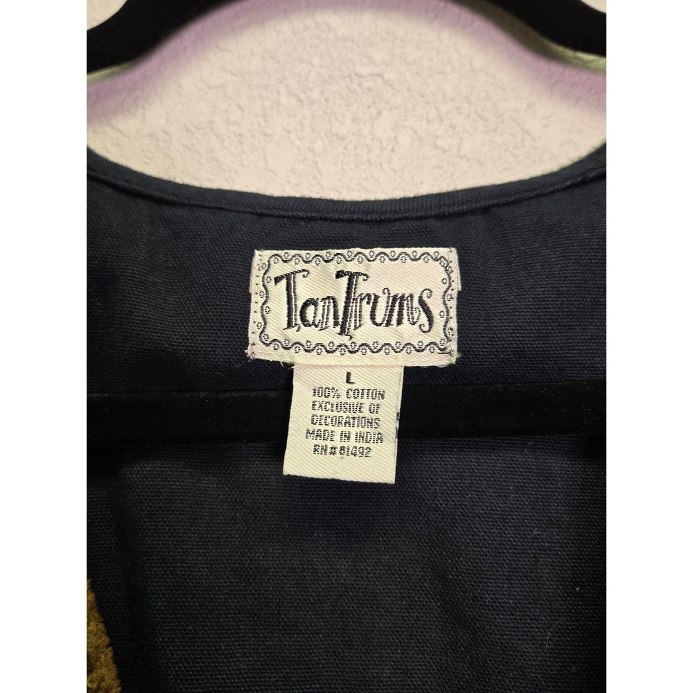 TanTrums Vintage Patchwork Embroidered Vest L Art Teacher Black Animal Print - Picture 3 of 10